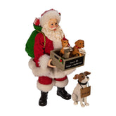 Kurt S. Adler front view of Santa holding adopt-a-pet crate, festive focal point