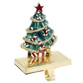 Kurt S. Adler front view of tree stocking holder showing festive colors and sturdy base