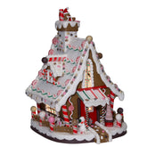Kurt S. Adler front view showing charming illuminated gingerbread cottage
