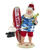 Kurt S. Adler Santa front view showing festive surfboard and pose benefit: coastal charm