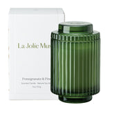 LA JOLIE MUSE front view of Amélie candle showing elegant ribbed glass