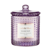 LA JOLIE MUSE front jar showing lavender suede label and textured glass for elegant decor