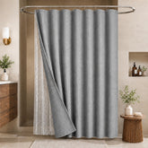 LaCyan front view of grey waffle curtain showing elegant hotel look