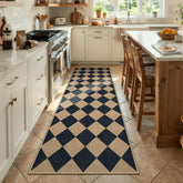 Lahome front view of checkerboard runner showing farmhouse entry appeal and practicality