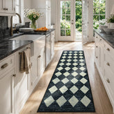 Lahome runner front view showing classic checkered pattern and neat edges, improves room style