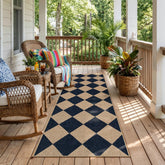 Lahome runner front view showing checkerboard pattern and cozy entrance appeal