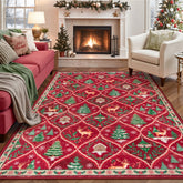 Lahome front view red reindeer rug adds festive focal point and cozy feel