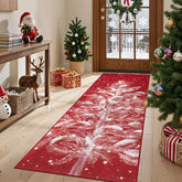 Lahome front view of runner showing Christmas tree print and festive color