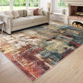 Lahome front view of abstract 8x10 rug showing bold red tones and pattern benefit: instant room color