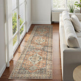Lahome front view of runner showing Oriental design and clean edge, enhances décor