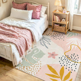 Lahome front view of pink boho rug adds cozy decor