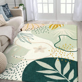 Lahome front view of sage green boho rug showing calming pattern and scale