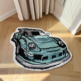 LAKEA front view of green sports car rug showing playful shape and color