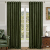 LAMIT front view of olive velvet curtain panel showcasing elegant drape and style