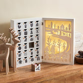 LampLust calendar front view shows white wood design and drawers, ready to display