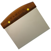 Lamson bench scraper front view showing walnut handle and forged stainless blade for durability