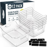 LANDNEOO front view of 12 clear bins showing organized benefit