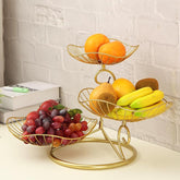 LANDTOM front view of gold 3-tier fruit stand shows elegant organization