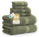 LANE LINEN folded oil green towel set showing neat stack and plush look