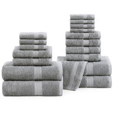 LANE LINEN folded stack showing plush grey towels for coordinated decor