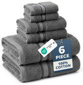 LANE LINEN folded grey towel set showing coordinated pieces and neat storage benefit