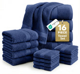 LANE LINEN front packaging of navy towel set showing complete pieces and value
