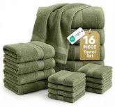 LANE LINEN oil green bath towels front display shows plush luxury and full coverage