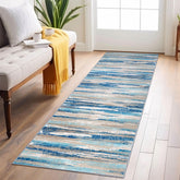 Lansny front view of aqua beige runner showing overall pattern and shape, enhances hallway decor