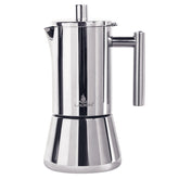 LAOION front view of stainless steel moka pot showing elegant form and durability