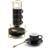 Lareina black espresso cups front view showing neat packaging and compact design benefit
