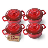 Lareina mini cocotte front view showing red ceramic and lid, attractive tabletop serving