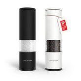 LARS NYSØM front view of black and white mills showing sleek stainless design and balance