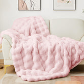 Latepis front view showing light pink plush blanket and inviting softness