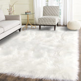 Latepis front view of white faux fur rug showing plush comfort