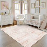 Latte&Fog front view of pink 5x7 rug showing boho pattern and soft look