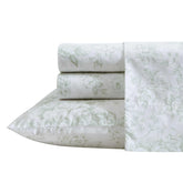Laura Ashley front view of Toile Delight Green sheet set showing tidy floral design and styling benefit