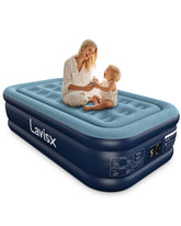 Lavisx front view inflated twin mattress showing raised height and neat finish for guest comfort