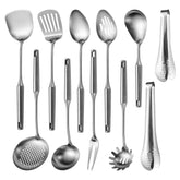 Lazycorner front view of 11-piece stainless steel utensil set, durable and coordinated