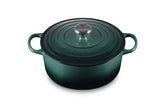 Le Creuset front view showing Artichaut color and classic round shape, durable and stylish