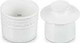 Le Creuset front view of white butter crock showing clean design and easy access