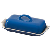 Le Creuset butter dish front view showing Marseille glaze and neat coverage benefit