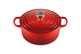 Le Creuset Cerise front view showing vibrant finish and capacity benefit