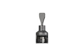 Le Creuset front view of crown sealer showing sleek black nickel finish and compact size