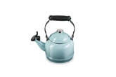 Le Creuset demi kettle front view showing Sea Salt finish and fast boil benefit