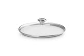 Le Creuset glass lid front view showing clear tempered glass benefit visibility