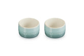 Le Creuset front view of Sea Salt ramekin showing clean lines and sturdy rim, great presentation