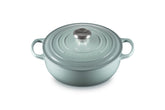 Le Creuset front view of sea salt sauteuse showing shape and finish for durable cooking