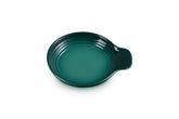 Le Creuset spoon rest front view in Artichaut showing compact design and tidy benefit