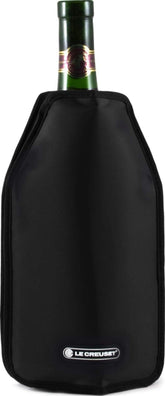 Le Creuset black wine cooler sleeve front view keeps bottles elegantly chilled