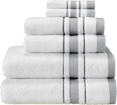 Le fil blanc front view of full six-piece set showing clean hotel-quality look